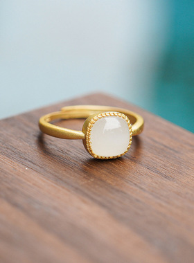 925银宫廷风方糖玉髓气质戒指女