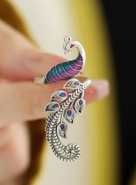 925银民族风珐琅凤凰高级感戒指