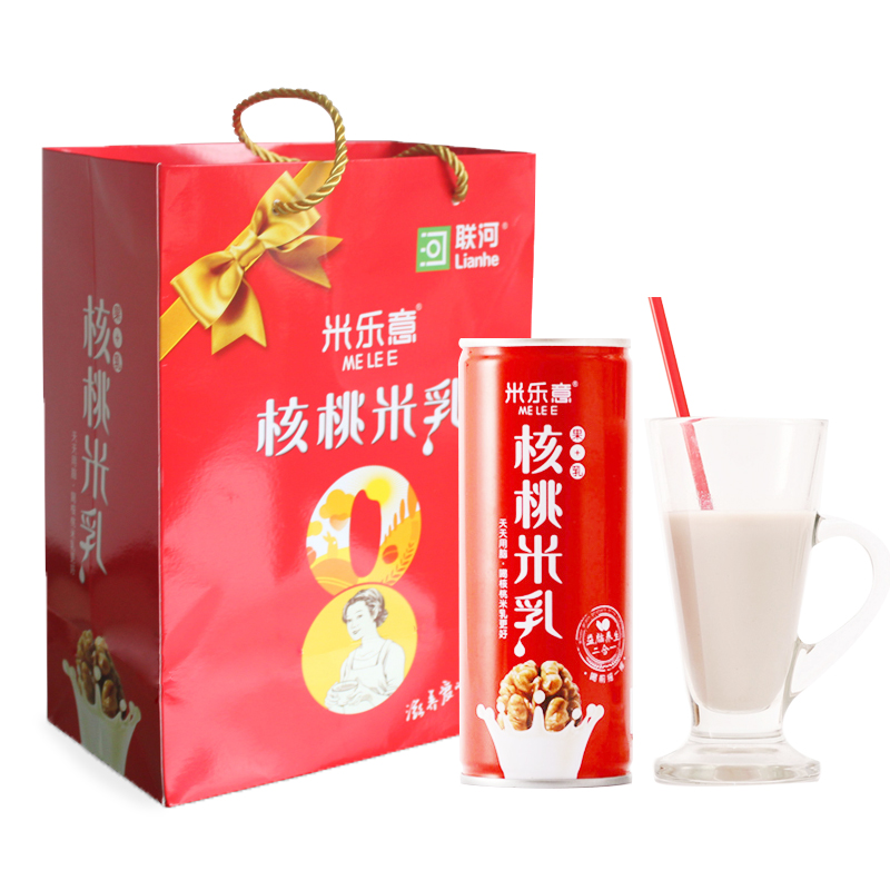 联河  米乐意植物蛋白饮料240ml*10罐核桃味米乳蛋白营养饮品整箱 - 图2