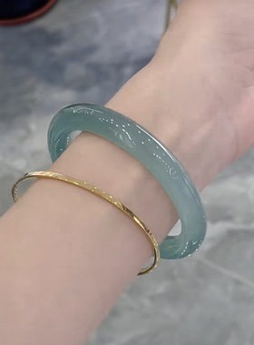 [薄荷奶绿]天然玛瑙冰种正品天然青白玉髓手镯冰透浅绿玉镯油青镯