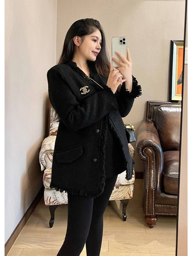 PeiPei佩佩高定孕妇装新款孕后期短款毛呢秋冬加厚小香外套女过年 - 图0