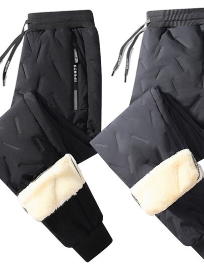 加绒雪地裤子男士羽绒裤秋冬加厚外穿直筒防风棉裤休闲羊羔绒长裤