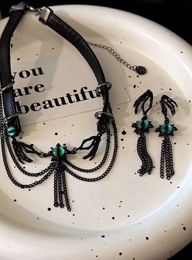 复古恶魔之眼欧美项链耳钉女暗黑系朋克风亚文化辣妹流苏耳环配饰