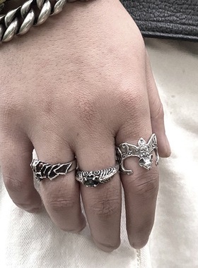 复古蝙蝠开口戒指男女暗黑系独特小众猎奇夸张哥特风朋克指环配饰