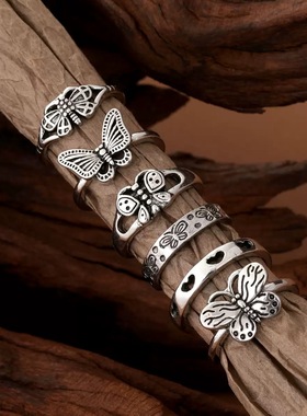 vintage复古蝴蝶开口戒指6件套女辣妹小众高级感独特潮流指环配饰