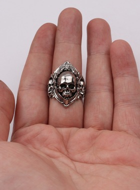 复古三面骷髅开口戒指男夸张小众高级感朋克风嘻哈潮流暗黑系指环