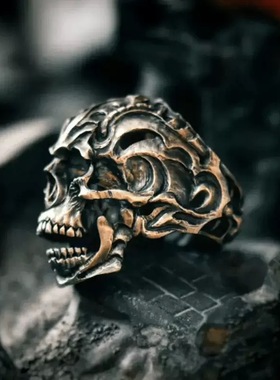 复古镂空骷髅戒指男欧美朋克风暗黑系小众高级感夸张独特指环配饰