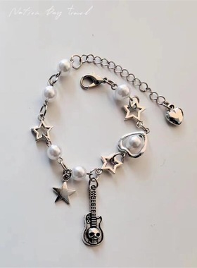 复古骷髅吉他手链小众女欧美亚文化朋克风辣妹暗黑系配饰个性潮流