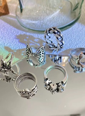 复古精灵骰子6件套戒指女哥特风暗黑系小众辣妹指环套装配饰独特