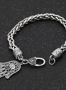 复古法蒂玛之手手链男女中东风恶魔之眼蓝色眼睛小众手环配饰礼物