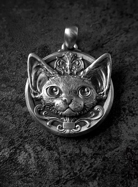 复古vintage德文猫吊坠男女中性高级感潮流朋克风嘻哈项链配饰