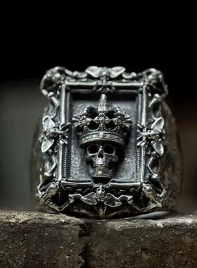复古骷髅方戒男欧美朋克风小众暗黑系夸张潮流高级感指环戒指独特