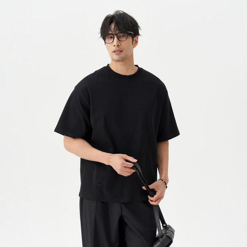 LEZORA 德国cream冰淇淋棉supima皮马棉 梅花 基础宽松短袖T恤男 - 图0