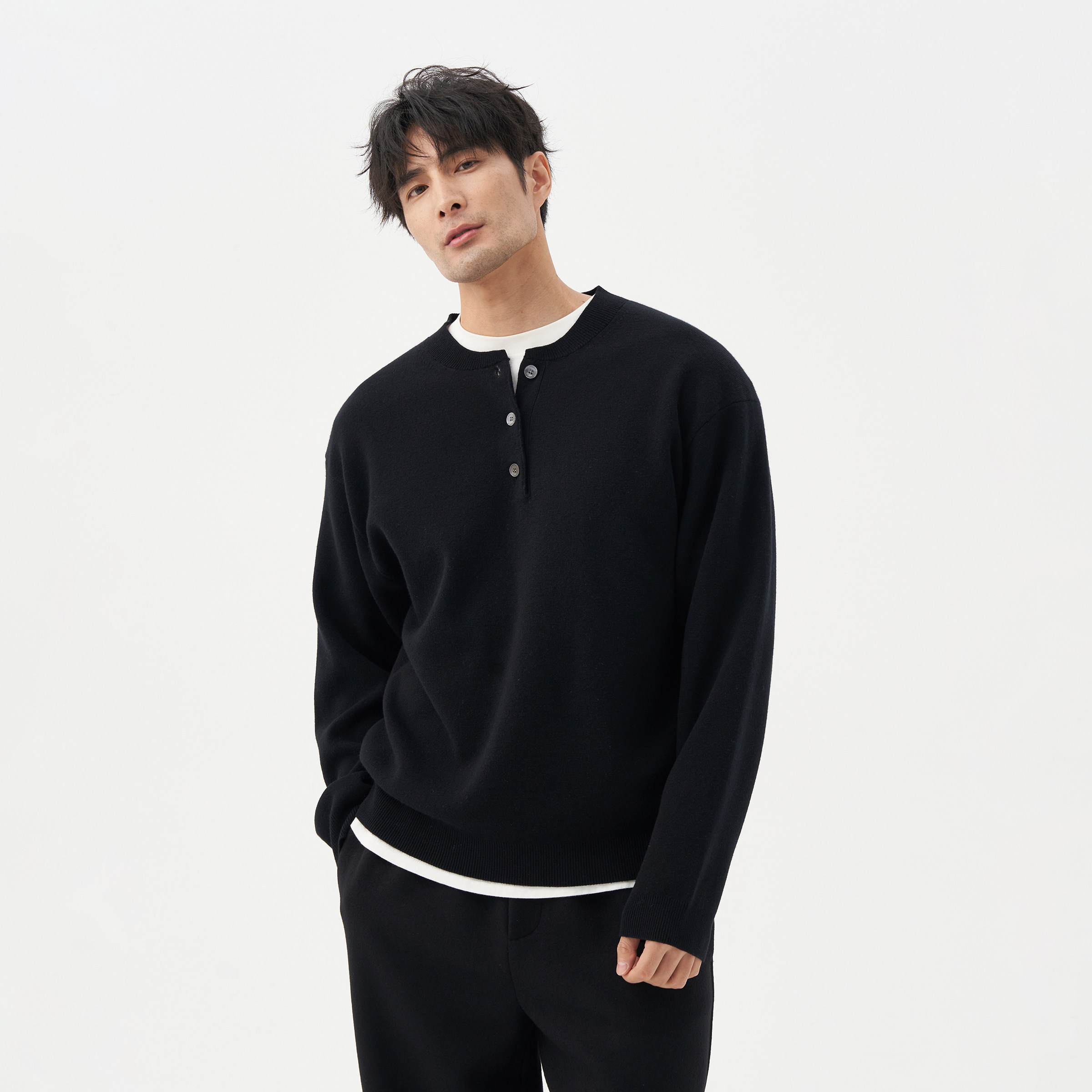 LEZORA 超细美丽奴cashmere山羊绒 秋冬宽松亨利领保暖针织衫男,淘宝优惠券,粉丝福利购,淘宝优惠卷