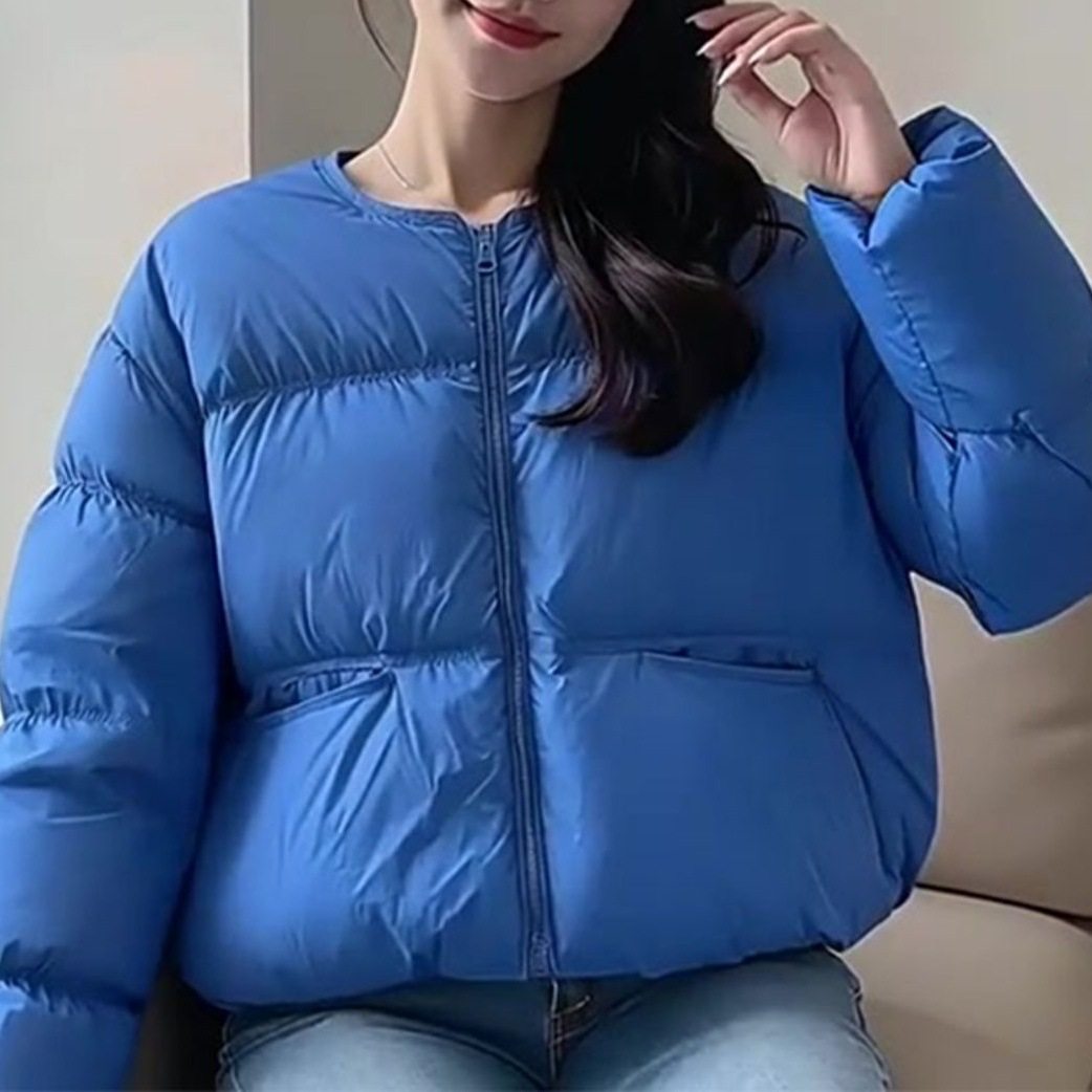 宝蓝色圆领短款棉服女款2026冬季小个子独特漂亮面包服外套秋冬,淘宝优惠券,粉丝福利购,淘宝优惠卷