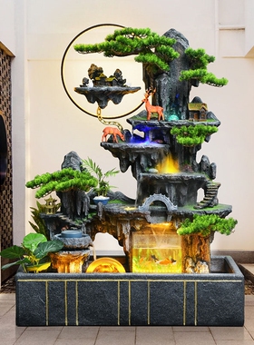高端客厅装饰假山水景摆件风水轮循环流水落地开业送礼办公室鱼缸