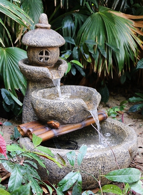 庭院鱼池景观阳台院子花园造景布置高档简约别墅户外流水喷泉摆件