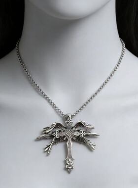 六翼天使复古十字架翅膀项链男女嘻哈欧美颈链情侣朋克个性吊坠潮