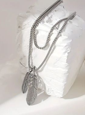 羽毛毛衣叶子项链长款百搭嘻哈个性街头简约欧美时尚小众复古