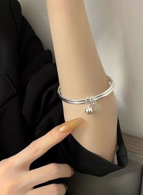 福牌铃铛手镯双环女小众小众镯子ins掉色设计高级气质简约