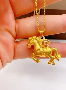 新款金色马上有钱吊坠生肖马挂坠招财纳福挂脖锁骨链女项链礼物