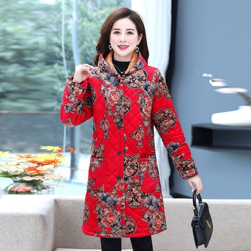 四川省服女秋冬季大码棉服碎花棉衣加绒围裙加厚罩衣耐脏棉袄外套 - 图1