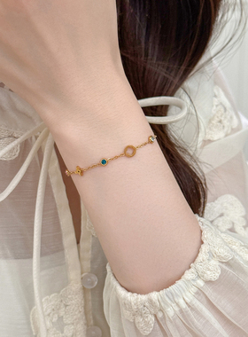 高保色气质彩钻镂空四叶草手链