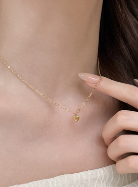 极简主义！日常百搭迷你小爱心项链女钛钢镀18k金ins不掉色锁骨链