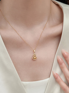 可水洗！古法金色福禄项链女钛钢不掉色葫芦锁骨链时来运转吊坠