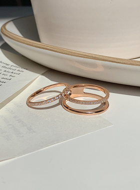 小众轻奢镶钻玫瑰金戒指时尚细款