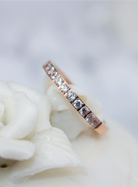 日韩镀18k玫瑰金戒指食指环镶钻