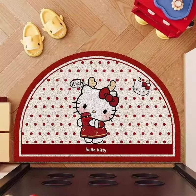 红色Kitty猫卡通可爱入户门丝圈地垫半圆防滑脚垫进门蹭土除尘垫,淘宝优惠券,粉丝福利购,淘宝优惠卷