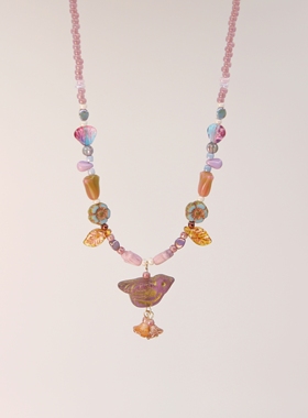 Iris手作原创小鸟捷克珠项链【落日晚霞】复古小众女生毛衣链礼物