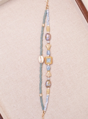 Iris原创设计手工串珠手链蓝色系小众复古捷克珠手链手作女生饰品