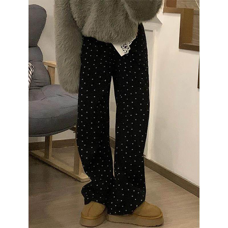 黑色波点直筒牛仔裤女2025秋冬新款胖妹妹mm高腰宽松显瘦阔腿长裤,淘宝优惠券,粉丝福利购,淘宝优惠卷