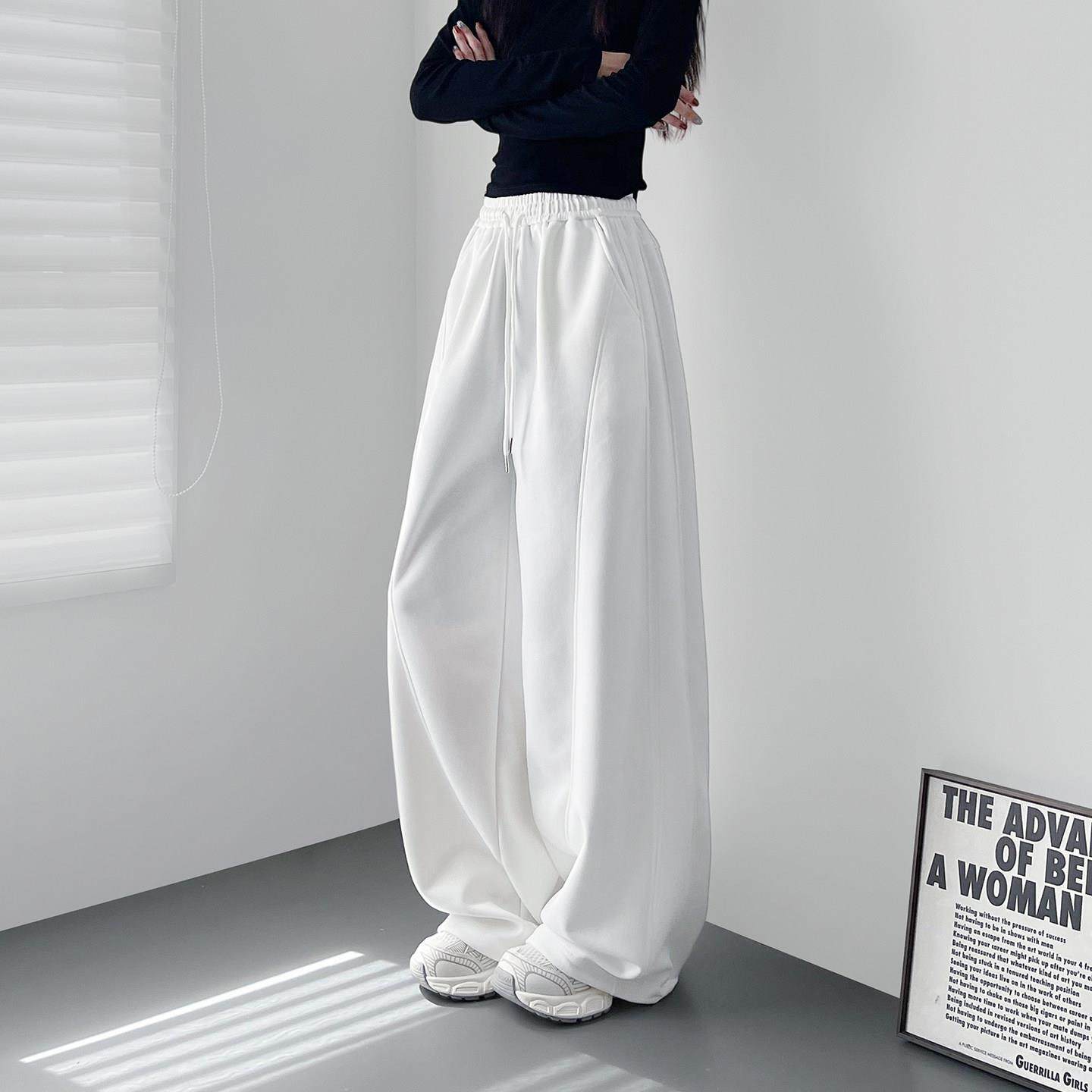 大码白色高腰显瘦加绒阔腿裤女冬季胖mm梨型身材慵懒加厚运动卫裤,淘宝优惠券,粉丝福利购,淘宝优惠卷