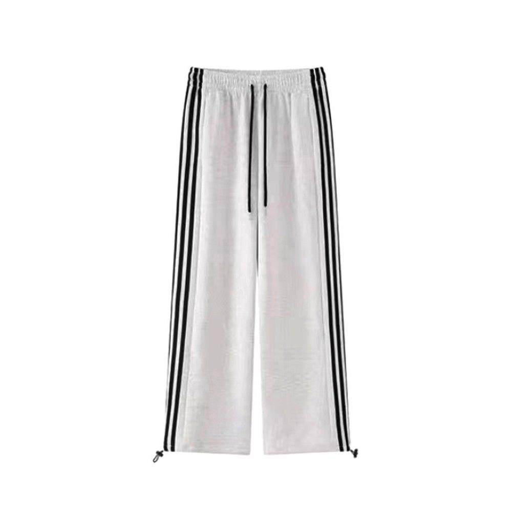 白灰色条纹运动裤女款 秋冬加绒直筒裤 梨型身材显瘦卫裤 高腰阔,淘宝优惠券,粉丝福利购,淘宝优惠卷