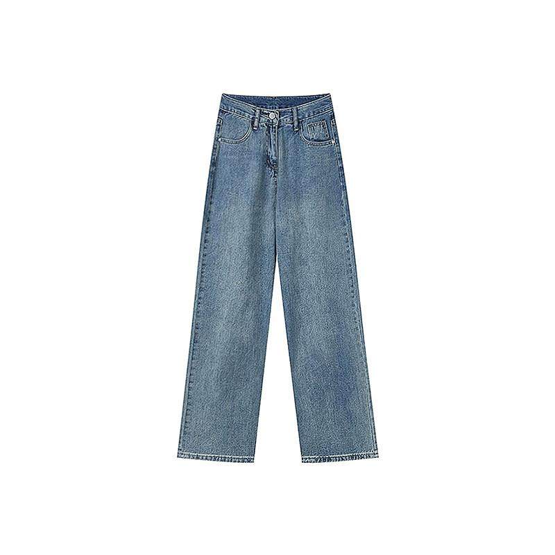 复古蓝直筒牛仔裤女秋冬加绒胖妹妹mm高腰宽松显瘦梨型身材阔腿裤,淘宝优惠券,粉丝福利购,淘宝优惠卷