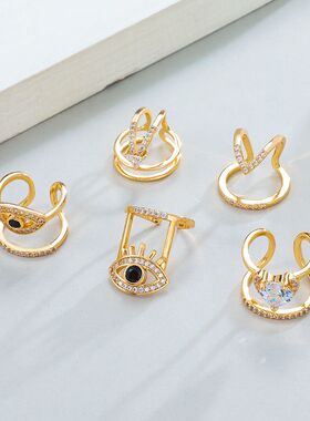 欧美潮流几何镶钻开口指甲戒指女ins小众设计气质精致美甲指环