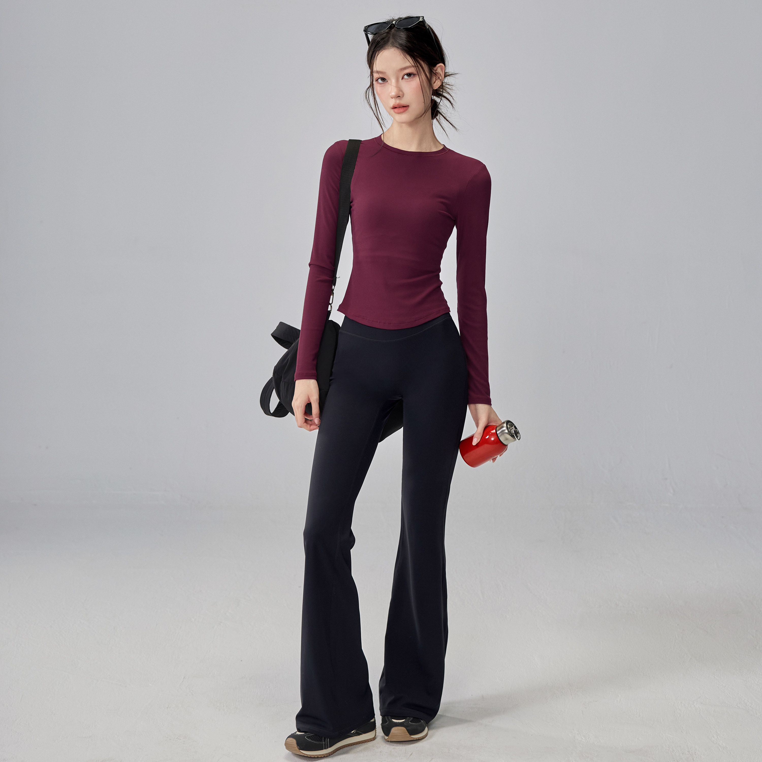 弹力运动T恤女天丝莫代尔螺纹瑜伽服紧身显瘦跑步健身长袖上衣新,淘宝优惠券,粉丝福利购,淘宝优惠卷