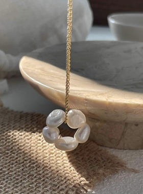 百搭气质简约高级感珍珠花朵项链