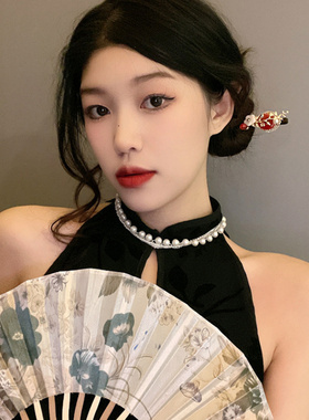 红色发簪女古风，新中式盘发饰品