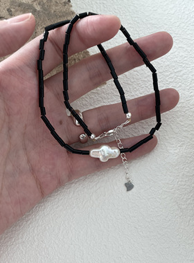 纯银小众设计感十字架珍珠项链