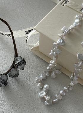 纯银女小众高级百搭花瓣珍珠项链