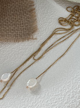 美国14K注金小众流线珍珠项链