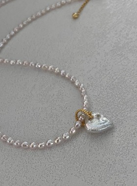 百搭叠戴小众气质爱心珍珠项链