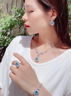 托帕石戒指耳坠手链天然海蓝宝