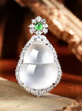 天然玻璃冰种水沫玉葫芦吊坠福禄纯银项链媲美翡翠新款网红设计款