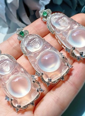 玻璃冰种玛瑙媲美风翡翠佛公吊坠