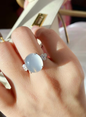 新款天然白玉髓玛瑙戒指环女银简约奢华设计款低调气质年会翡翠潮